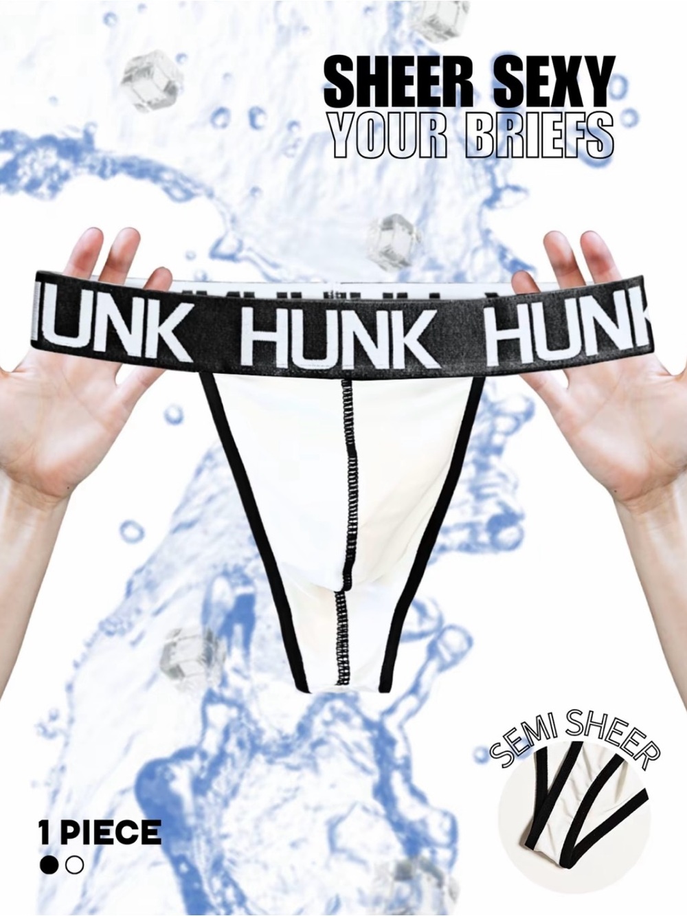 Hunk mens thong Semi-Sheer White with Black Trim